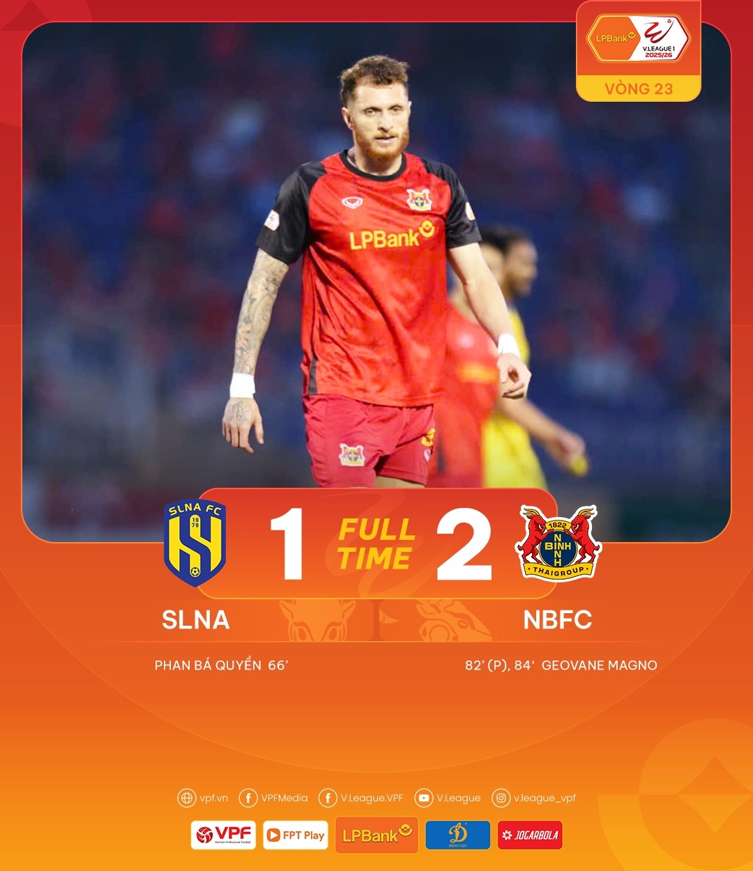Kết quả trận SLNA - Ninh Bình. (Ảnh: VPF)