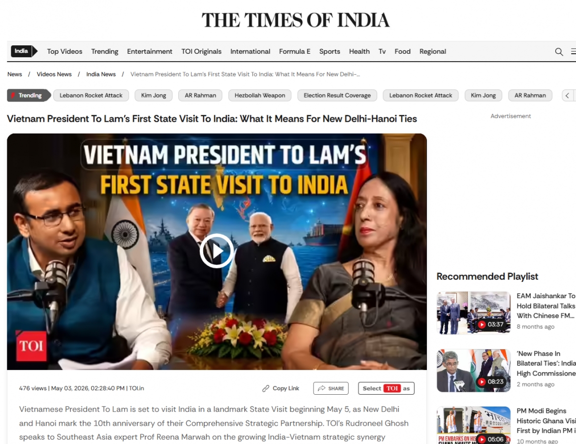 Tờ Times of India có bài phỏng vấn chuyên gia sâu về chuyến thăm. (Ảnh chụp màn hình)