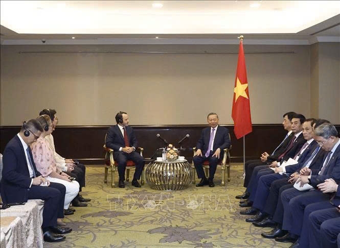 Trong chuyến thăm cấp Nhà nước tới Philippines, Tổng Bí thư, Chủ tịch nước Tô Lâm đã tiếp lãnh đạo Ngân hàng Phát triển Châu Á (ADB), Tập đoàn Aboitiz Foods, Grab và WHO, thúc đẩy hợp tác về kinh tế, chuyển đổi số, năng lượng xanh, y tế và phát triển bền vững. Ảnh: TTXVN