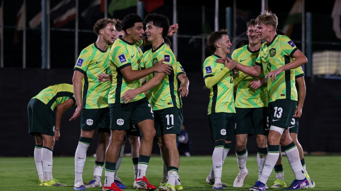 Các cầu thủ U17 Australia ăn mừng. (Ảnh: AFC)