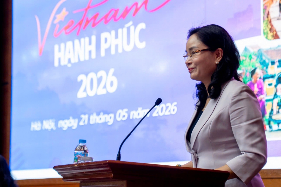 Thứ trưởng Bộ Văn hóa, Thể thao và Du lịch Trịnh Thị Thủy tuyên bố phát động Giải thưởng truyền thông về quyền con người tại Việt Nam lần thứ tư “Việt Nam hạnh phúc - Happy Vietnam 2026” (Ảnh: Tùng Anh)
