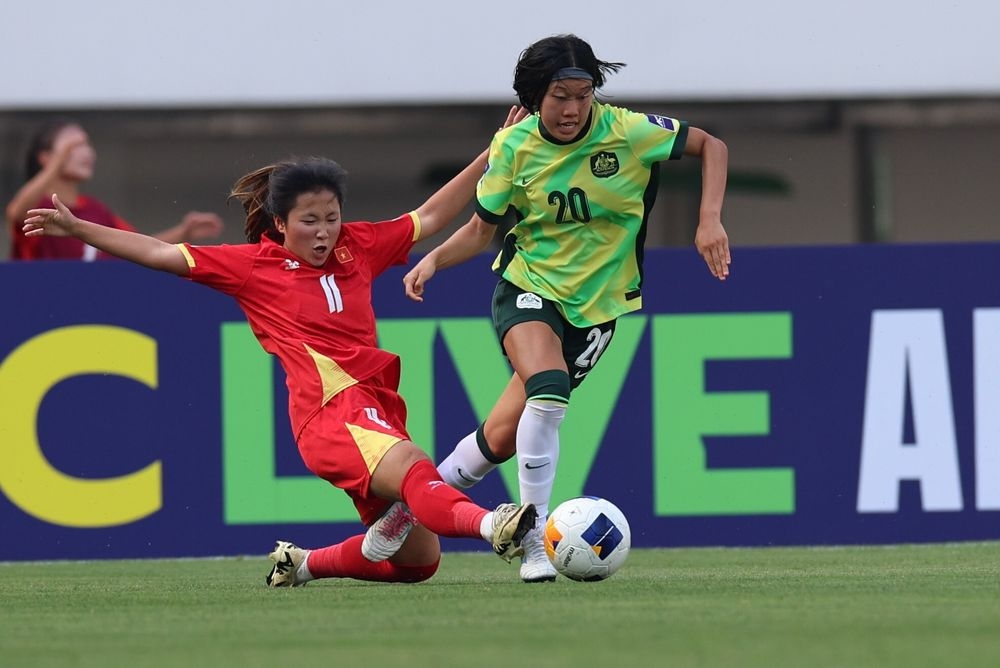 Các cầu thủ U17 nữ Việt Nam thể hiện tinh thần thi đấu đáng khen. (Ảnh: AFC)