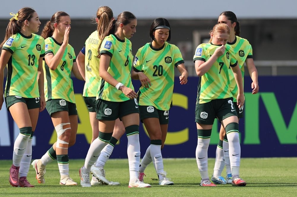 Các cầu thủ U17 nữ Australia ăn mừng bàn thắng. (Ảnh: AFC)