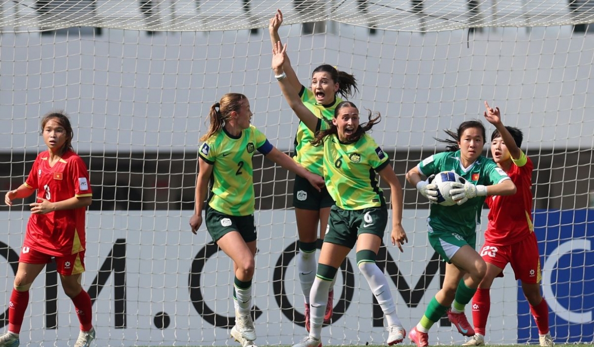 U17 nữ Việt Nam không thể làm nên bất ngờ trước đối thủ mạnh là U17 nữ Australia. (Ảnh: AFC)
