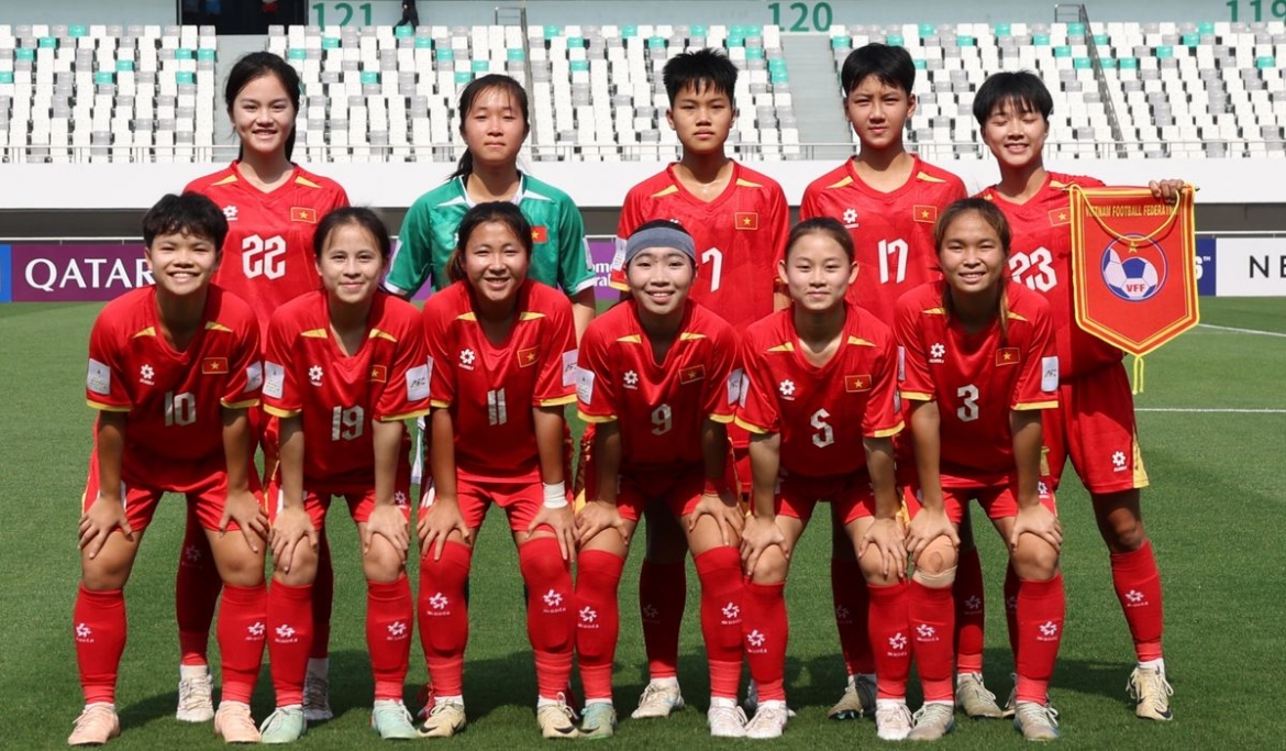 Đội hình ra sân của U17 nữ Việt Nam trước U17 nữ Australia. (Ảnh: AFC)