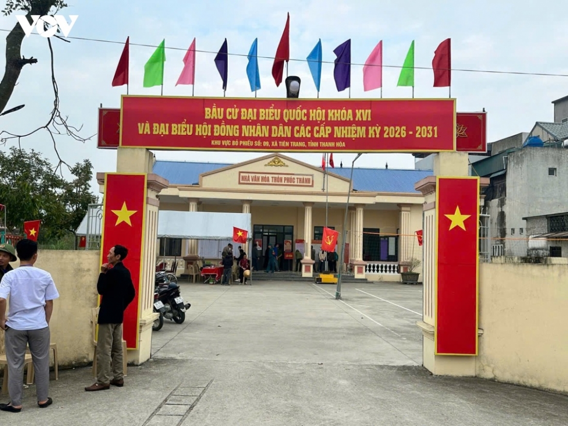 Nhà văn hóa thôn Phúc Thành, xã Tiên Trang, tỉnh Thanh Hóa trong ngày bầu cử.