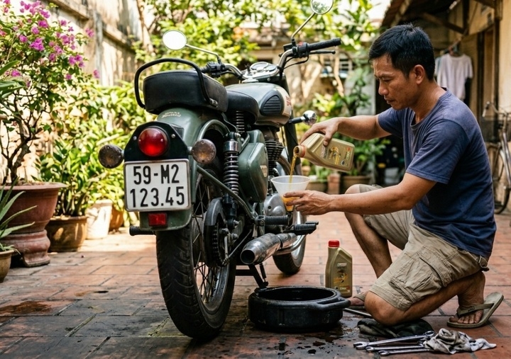 Việc thay dầu cho xe máy dễ thực hiện tại nhà. Ảnh: IG​​