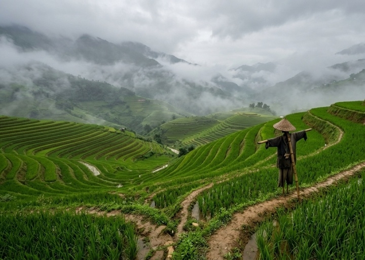 Hình ảnh bù nhìn trên đồng ruộng Việt Nam. (Ảnh: CT)