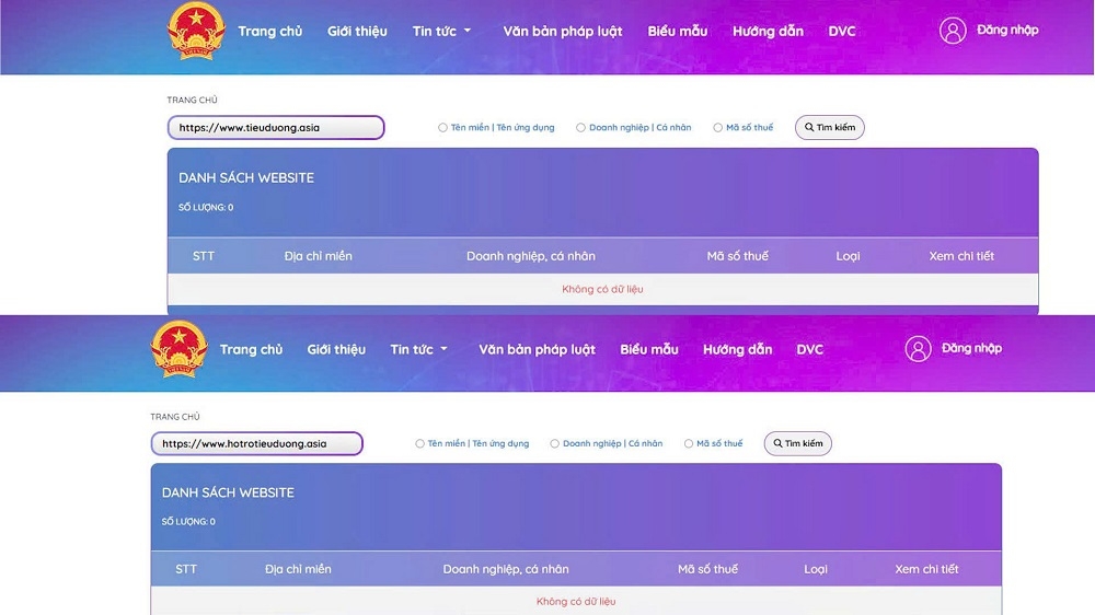 Cổng thông tin Quản lý Hoạt động Thương mại điện tử thì không tồn tại 2 website này