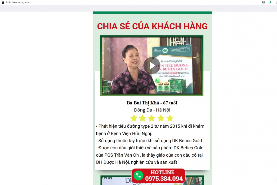 Website sử dụng hình ảnh bệnh nhân sử dụng sản phẩm để giới thiệu bán hàng
