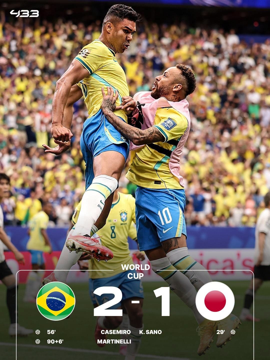 Nhật Bản thua ngược Brazil ở vòng 32 đội World Cup 2026 (Ảnh: 433).
