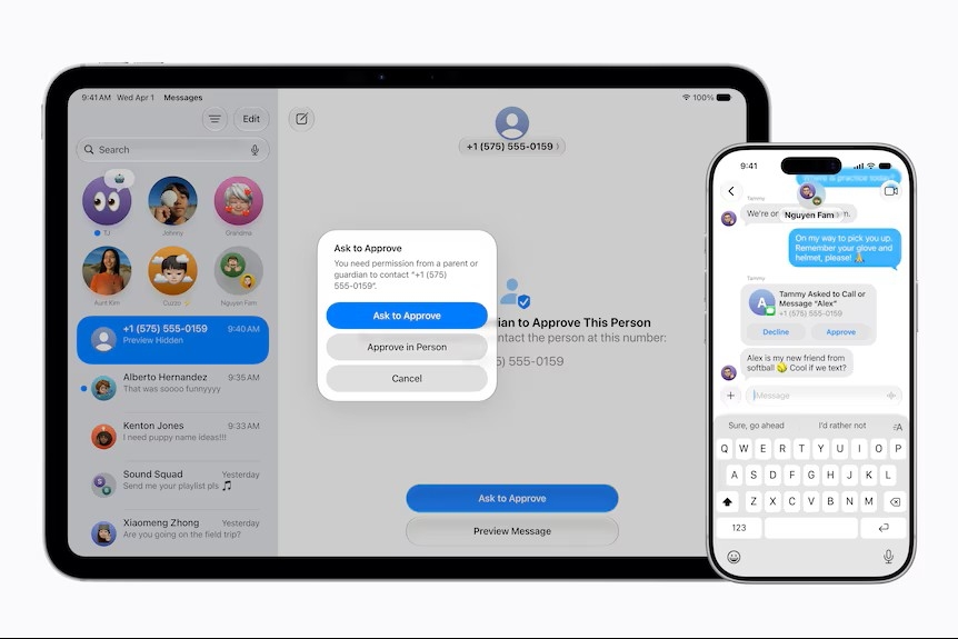 Phụ huynh sẽ giám sát xem con cái họ có thể liên lạc với ai qua tin nhắn. (Nguồn: Apple/ABC)