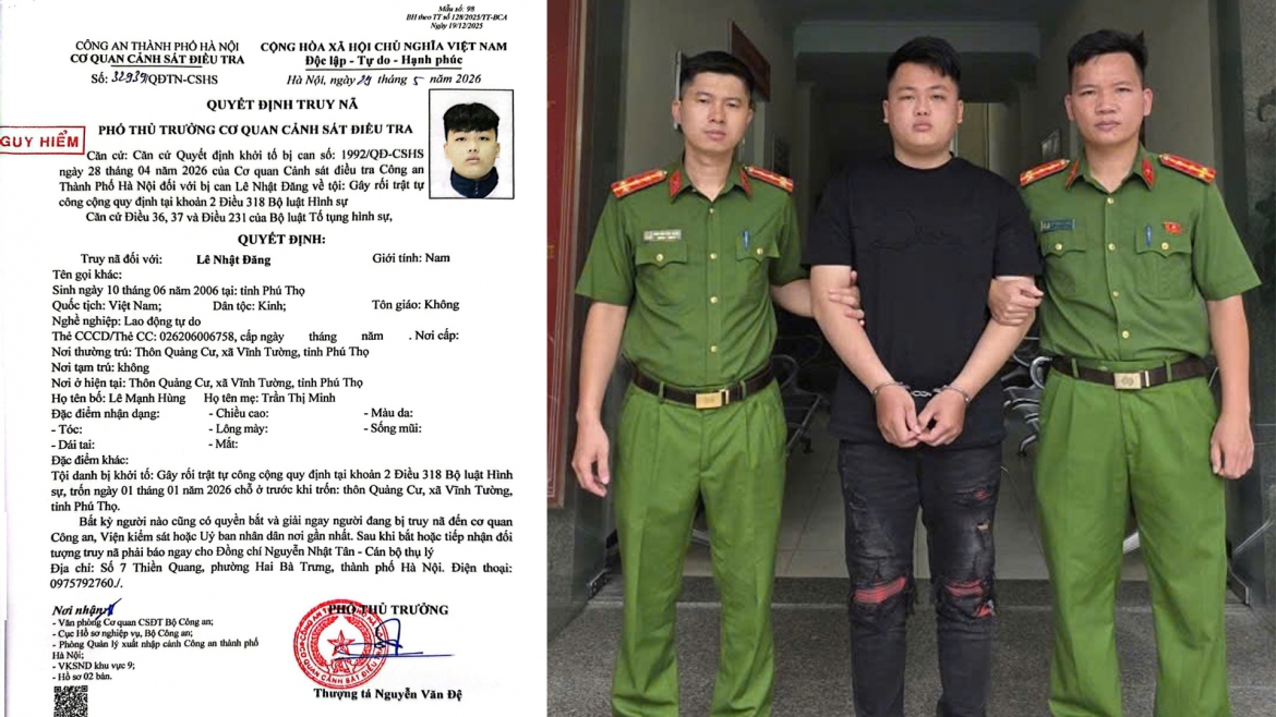 Đối tượng Lê Nhật Đăng tại trụ sở công an