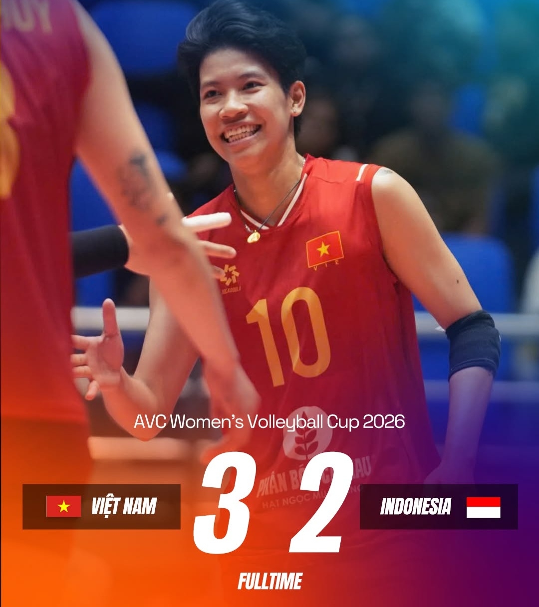 Đội tuyển bóng chuyền nữ Việt Nam đánh bại Indonesia với tỷ số 3-2.