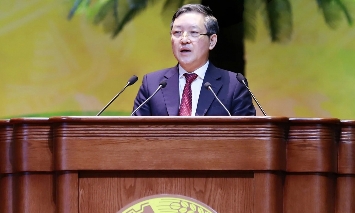 Chủ tịch Ban Chấp hành Trung ương Hội Nông dân Việt Nam khóa VIII Lương Quốc Đoàn điều hành bầu Ban Chấp hành Trung ương Hội Nông dân Việt Nam lần thứ IX. (Ảnh: Đắc Huy).