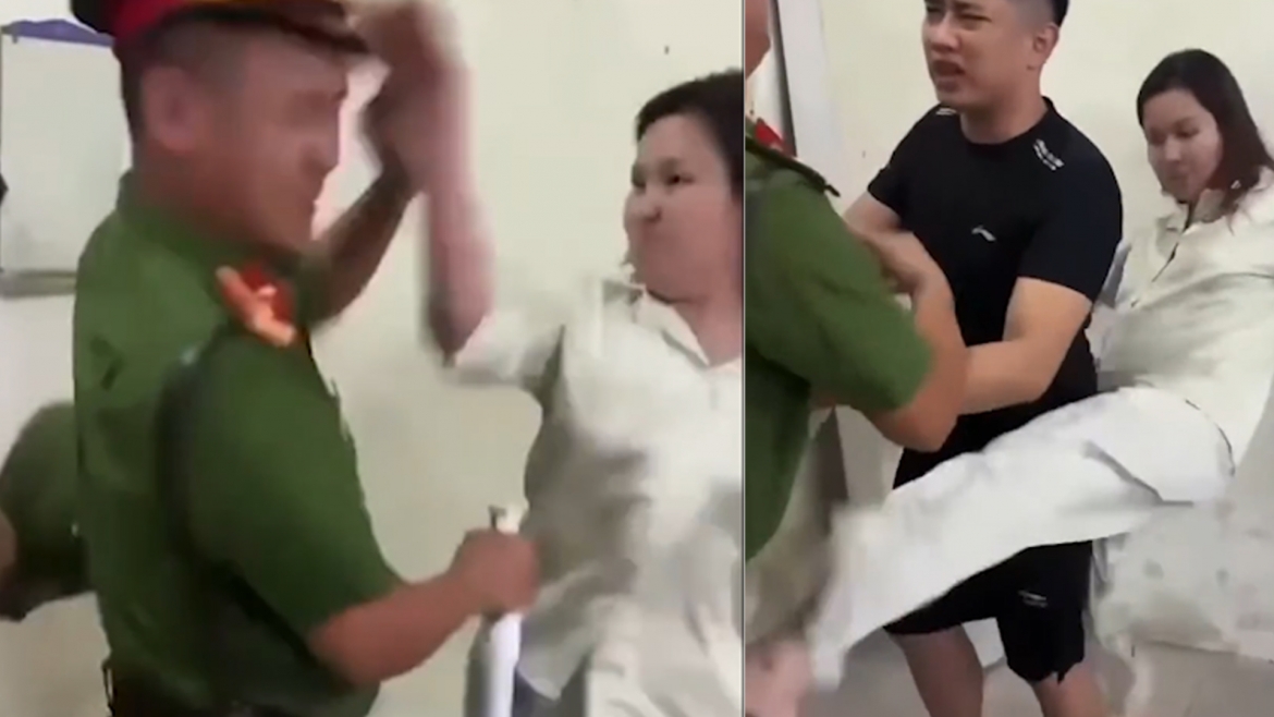 Người phụ nữ tấn công lực lượng công an đang làm nhiệm vụ