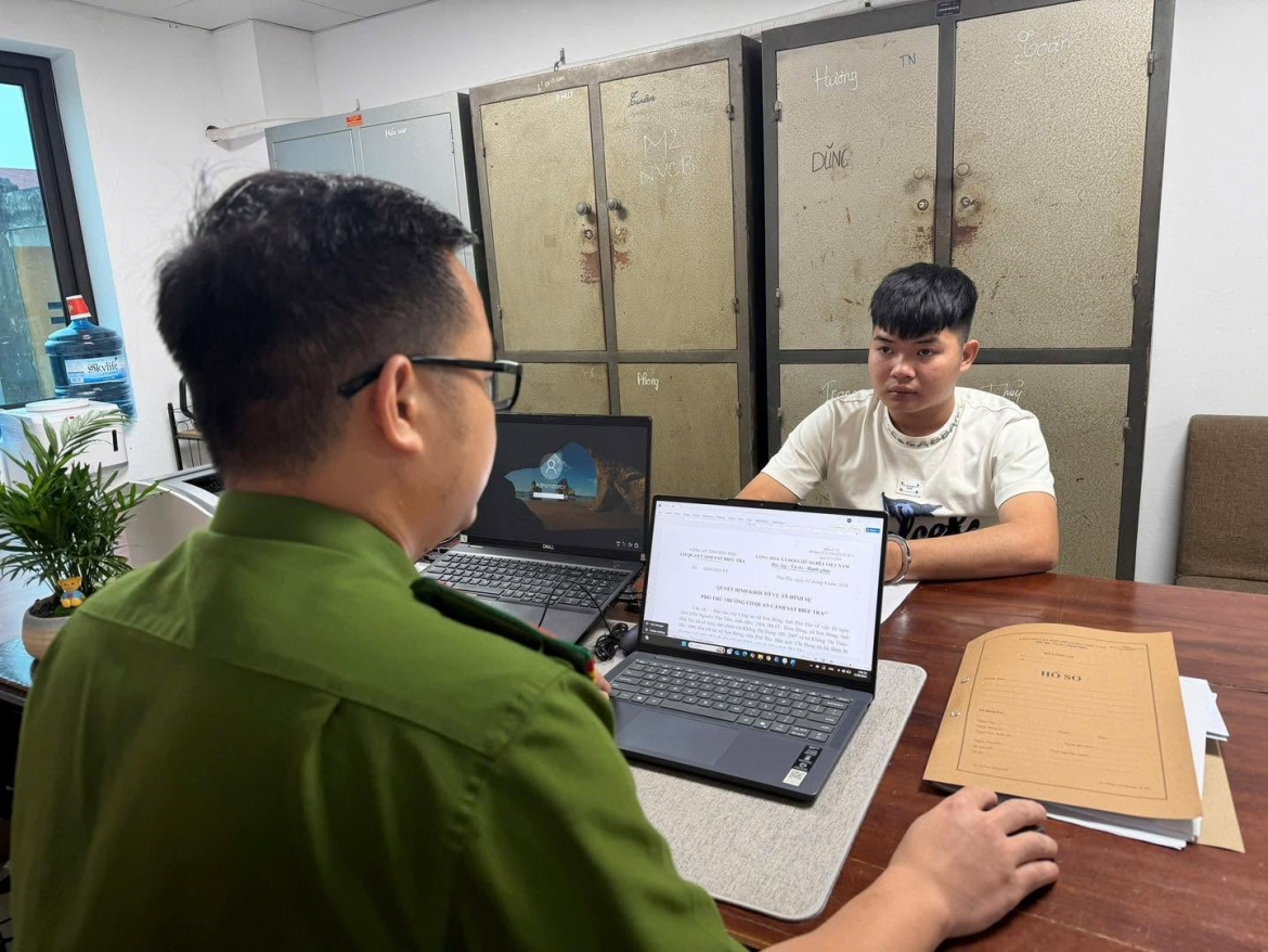 Nguyễn Văn Tâm tại cơ quan công an. Ảnh: Công an tỉnh Phú Thọ