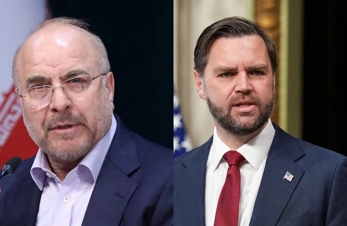Chủ tịch Quốc hội Iran Mohammad Bagher Ghalibaf (bên trái) và Phó tổng thống Mỹ JD Vance. Ảnh: Reuters