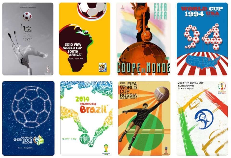 Kể từ kỳ World Cup đầu tiên được tổ chức tại Uruguay năm 1930, mỗi giải đấu đều sở hữu poster chính thức riêng, trở thành một phần không thể thiếu trong bộ nhận diện của ngày hội bóng đá lớn nhất hành tinh. Các poster không chỉ quảng bá cho giải đấu mà còn phản ánh bối cảnh văn hóa, nghệ thuật và xu hướng thiết kế của từng giai đoạn lịch sử.