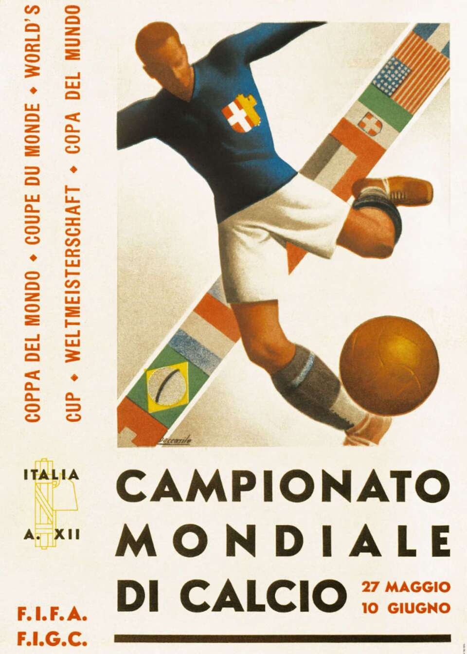Trong những thập niên tiếp theo, các poster World Cup liên tục thay đổi theo xu hướng mỹ thuật của từng thời kỳ. Các kỳ World Cup tại Italy (1934), Pháp (1938), Brazil (1950), Thụy Điển (1958) hay Anh (1966) đều sử dụng hình ảnh mang tính biểu tượng quốc gia kết hợp với trái bóng và các yếu tố bóng đá truyền thống.