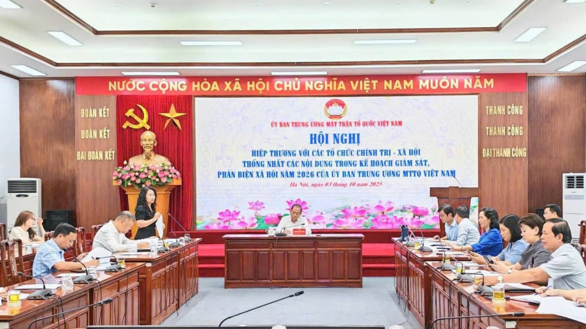 Hội nghị hiệp thương với các Tổ chức chính trị - xã hội thống nhất các nội dung trong kế hoạch giám sát, phản biện xã hội năm 2026 của UBTƯ MTTQ Việt Nam. Ảnh: Đại đoàn kết