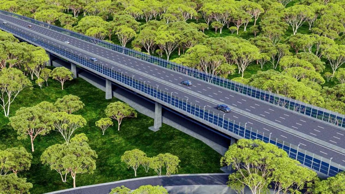 Hai bên cầu bố trí hệ thống chống ồn