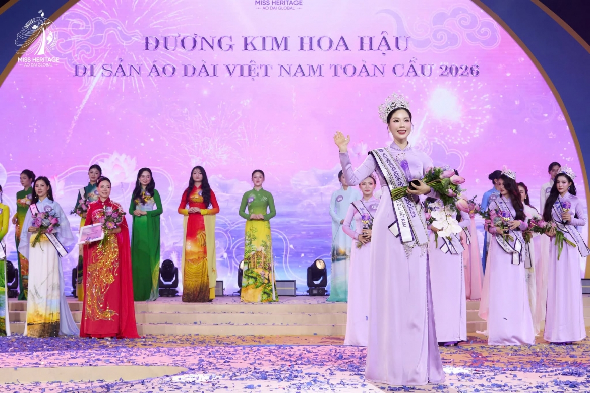 Phùng Thị Huyền My đăng quang Hoa hậu Di sản Áo dài Việt Nam toàn cầu 2026 trong đêm chung kết diễn ra tối 20/6