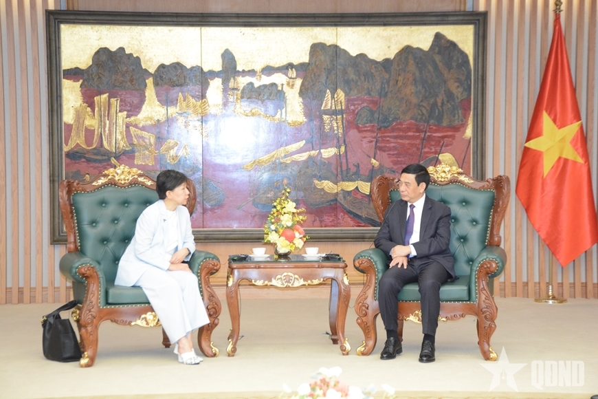Phó Thủ tướng Chính phủ, Bộ trưởng Bộ Quốc phòng Phan Văn Giang trao đổi với Phó Tổng Thư ký LHQ Izumi Nakamitsu tại cuộc tiếp. (Ảnh: qdnd.vn)
