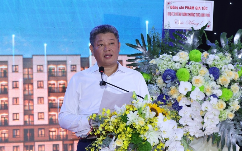 Chủ tịch UBND tỉnh Hưng Yên Nguyễn Mạnh Quyền phát biểu tại buổi lễ. Ảnh: VGP/Phương Nguyên