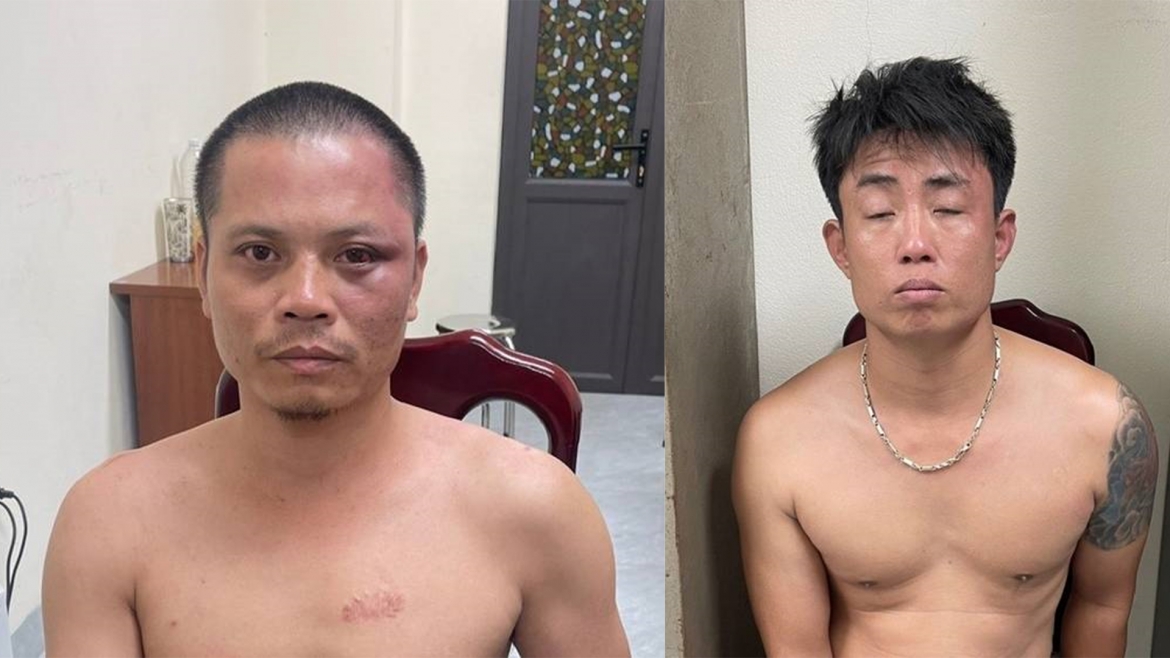 Đỗ Hiếu Sức (ảnh trái) và Đặng Minh Khuê tại cơ quan công an