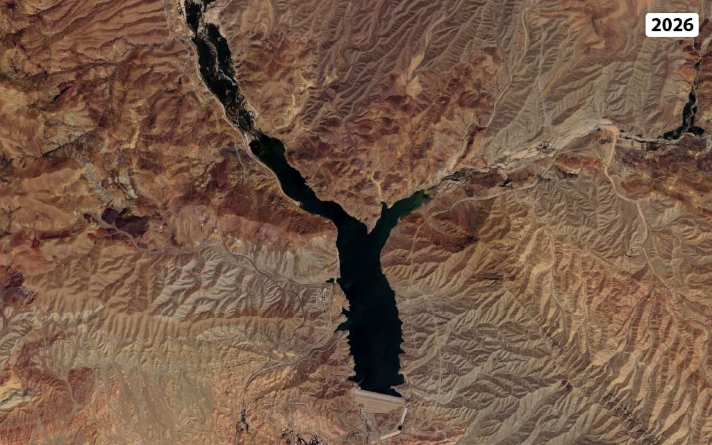 Đập Mamloo ở Tehran, Iran năm 2026. Ảnh: Google Earth