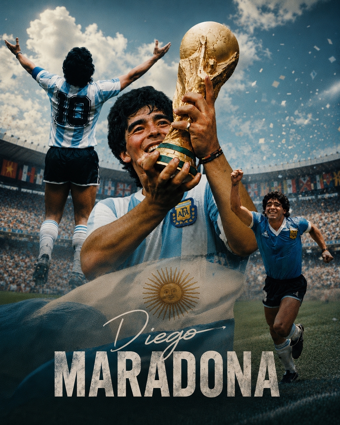 Hình ảnh Maradona trong màu áo Argentina là biểu tượng của niềm đam mê, sự nổi loạn và tinh thần không khuất phục.