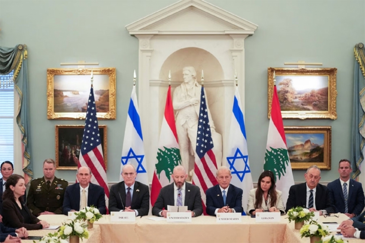 Cuộc gặp giữa phái đoàn Israel và Lebanon do Mỹ chủ trì tại Washington. Ảnh: Reuters.