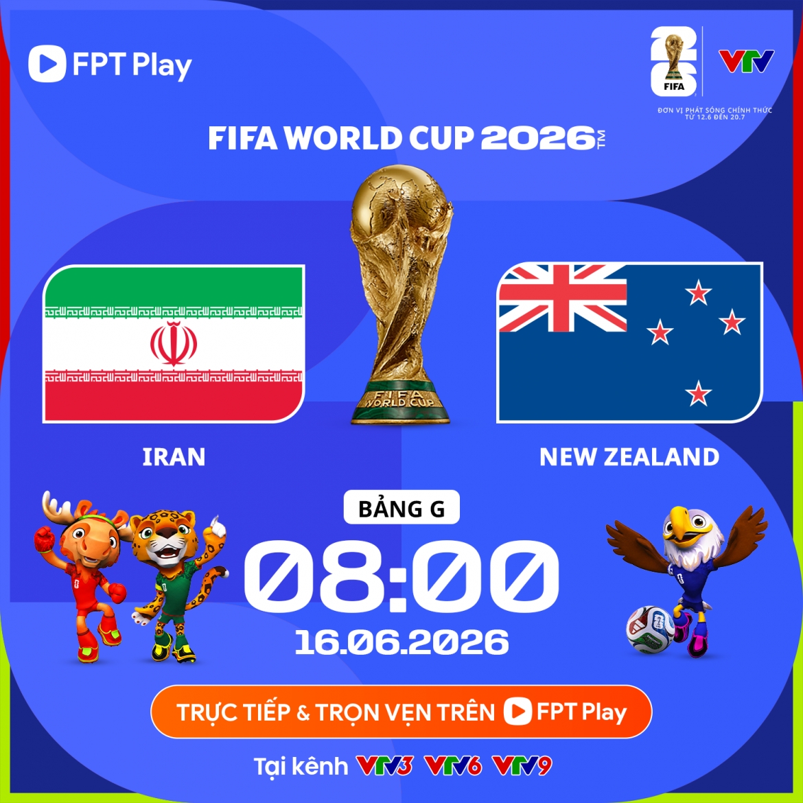 Trận đấu giữa Iran với New Zealand diễn ra vào lúc 8h ngày 16/6.
