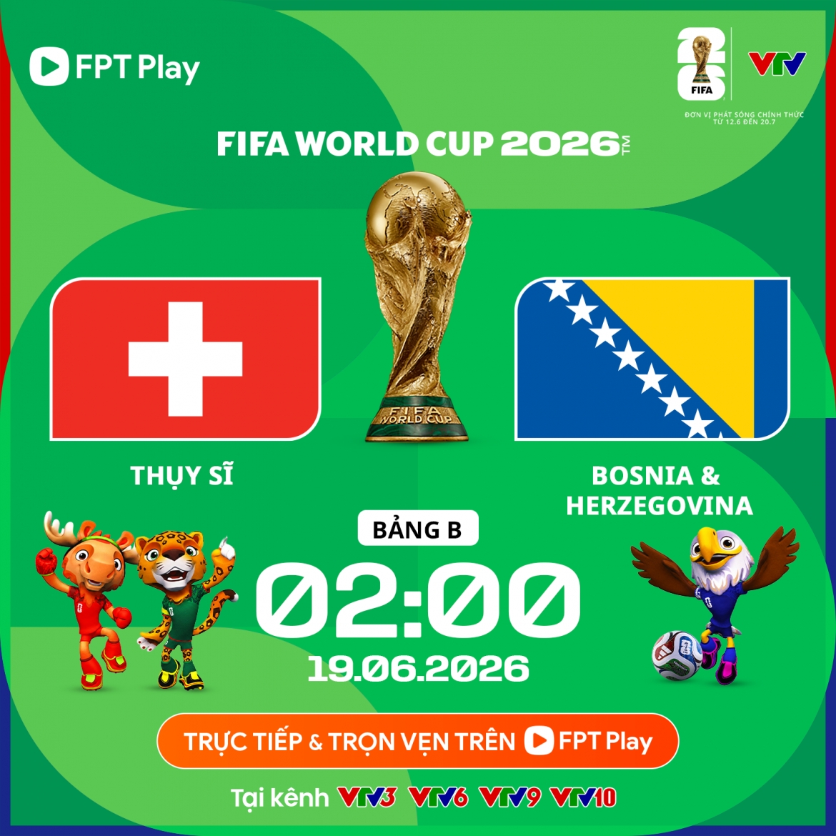 Trận đấu giữa Thụy Sĩ và Bosnia &amp; Herzegovina diễn ra vào lúc 2h ngày 19/6.