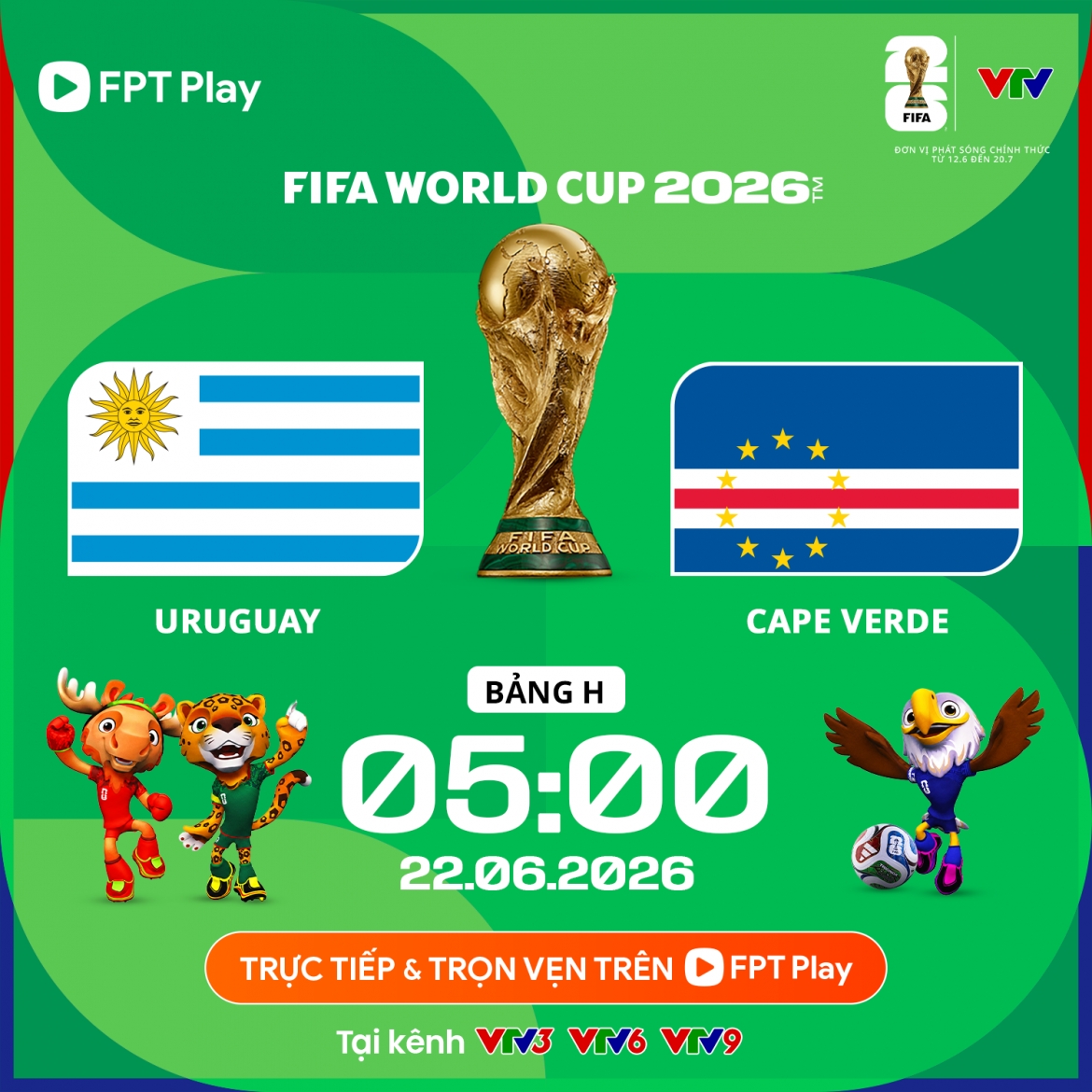 Trận đấu giữa Uruguay vs Cape Verde diễn ra vào 5h ngày 22/5.