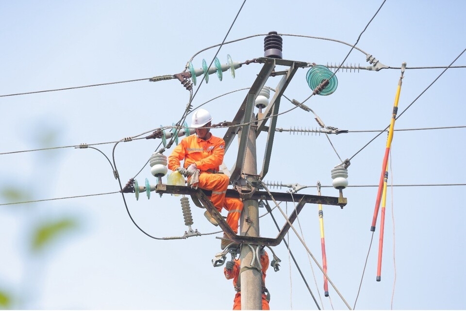 Nhân viên Công ty Điện lực Hà Tĩnh sửa chữa bảo dưỡng hệ thống lưới điện