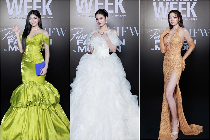 Sao Việt 20-6: Top 3 Hoa hậu Thế giới Việt Nam 2023 lộng lẫy trên thảm đỏ Aquafina Vietnam International Fashion Week 2026. Huỳnh Trần Ý Nhi và Huỳnh Minh Kiên ngọt ngào trong váy dạ hội bồng bềnh, còn Đào Hiền lại nóng bỏng với thiết kế xẻ cao.