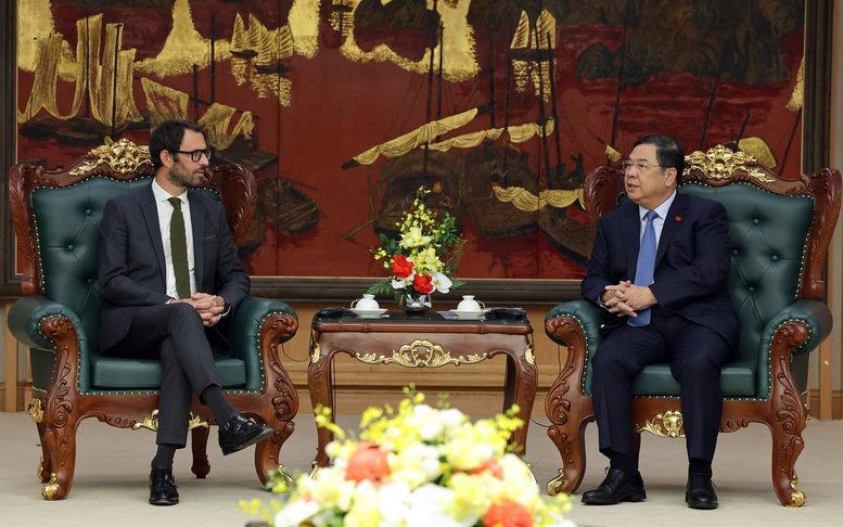Phó Thủ tướng Thường trực Phạm Gia Túc tiếp xã giao ông Laurent Cohu, Phó Chủ tịch Tập đoàn Qair International (Pháp) - Ảnh: VGP/Phương Nguyên