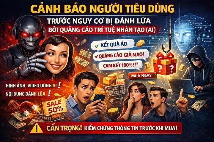 Cảnh báo người tiêu dùng trước nguy cơ bị đánh lừa bởi quảng cáo AI. Ảnh: Ủy ban Cạnh tranh Quốc gia.