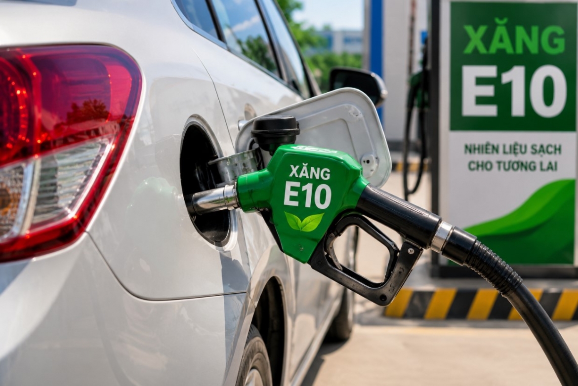 Xăng E10 được kỳ vọng góp phần giảm khí thải, bảo vệ môi trường và thúc đẩy mục tiêu phát triển năng lượng xanh. Ảnh minh hoạ