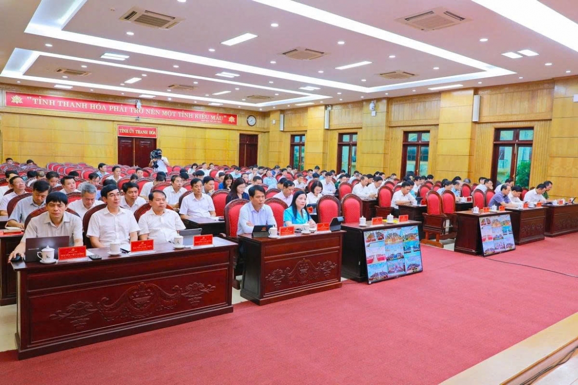 Đại biểu dự hội nghị tại điểm cầu Tỉnh ủy Thanh Hóa. Ảnh: Báo Thanh Hóa.