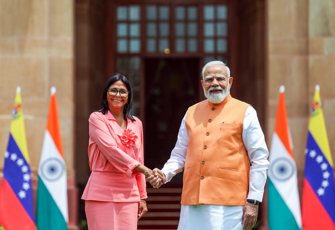 Thủ tướng Ấn Độ Narendra Modi và Tổng thống lâm thời Venezuela, Delcy Rodríguez tại New Delhi ngày 4/6. (Ảnh: ANI)