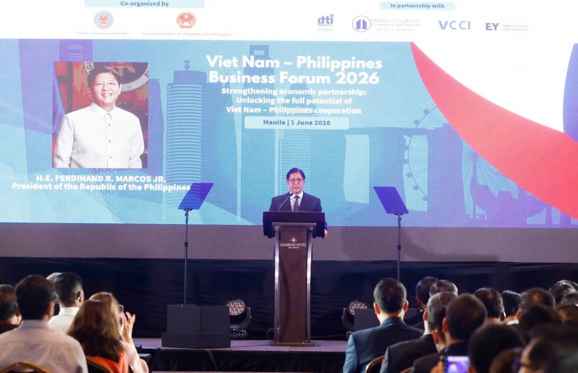 Tổng thống Philippines Ferdinand Romualdez Marcos Jr. phát biểu tại Diễn đàn Doanh nghiệp Việt Nam-Philippines. (Ảnh: TTXVN)