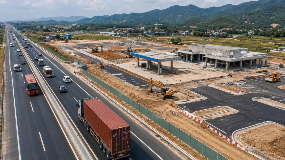 Cao tốc đã vận hành, nhưng trạm dừng nghỉ vẫn còn ngổn ngang thi công, chưa kịp đáp ứng nhu cầu thiết yếu của người đi đường (Ảnh minh họa: ChatGPT)
