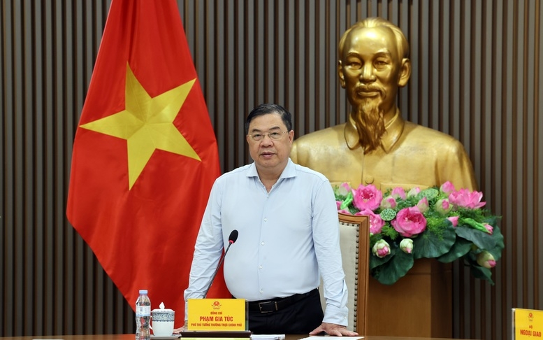 Ủy viên Bộ Chính trị, Phó Thủ tướng Thường trực Phạm Gia Túc phát biểu tại cuộc họp. Ảnh: Phương Nguyên