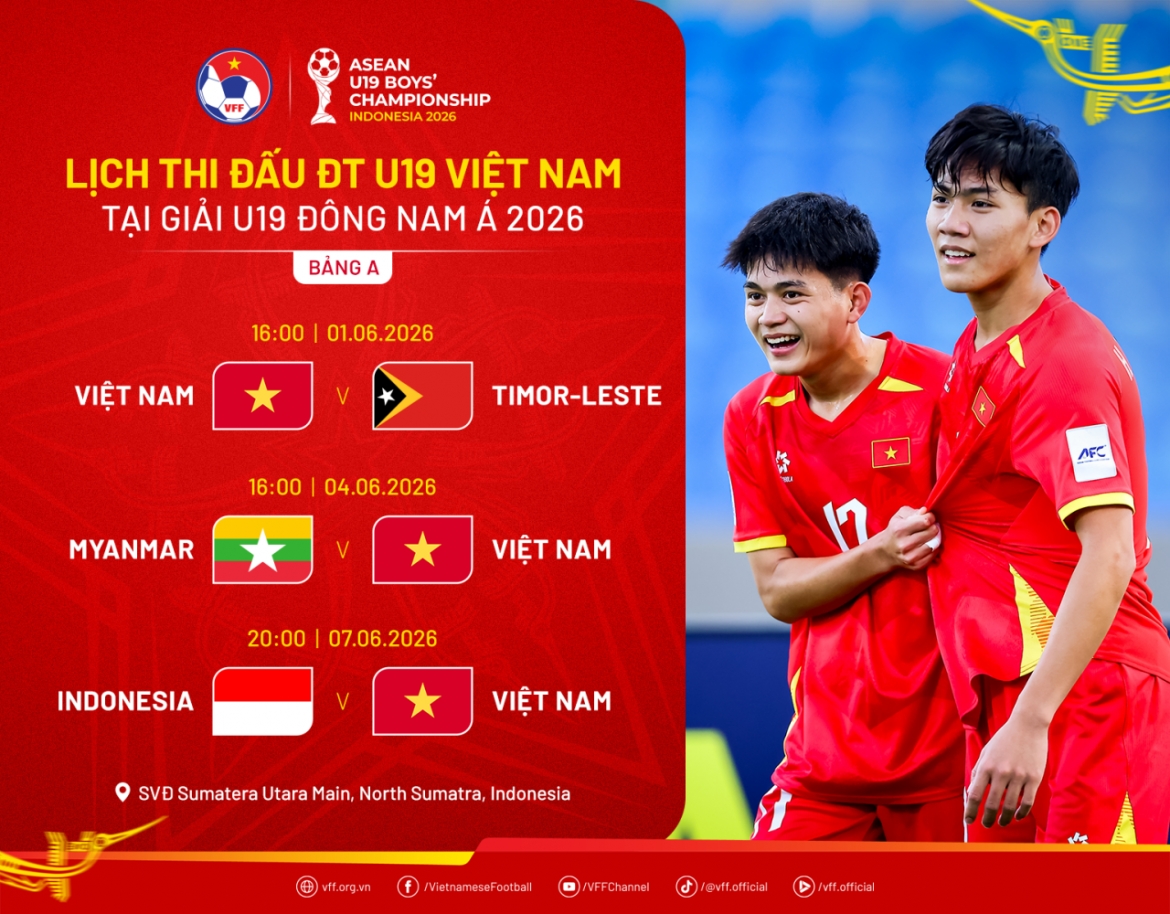 Lịch thi đấu của U19 Việt Nam tại giải U19 Đông Nam Á 2026