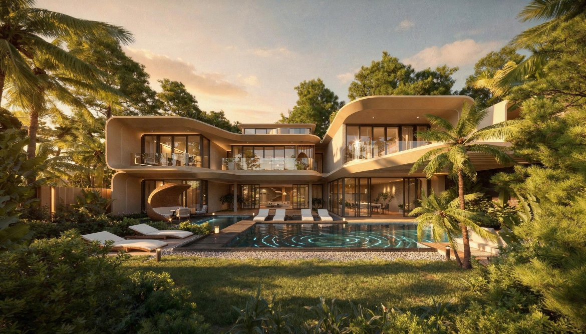 Biệt thự Mey Retreat Bãi Lữ sở hữu không gian sống hài hòa giữa kiến trúc hiện đại và thiên nhiên nguyên bản (Ảnh: Meygroup)