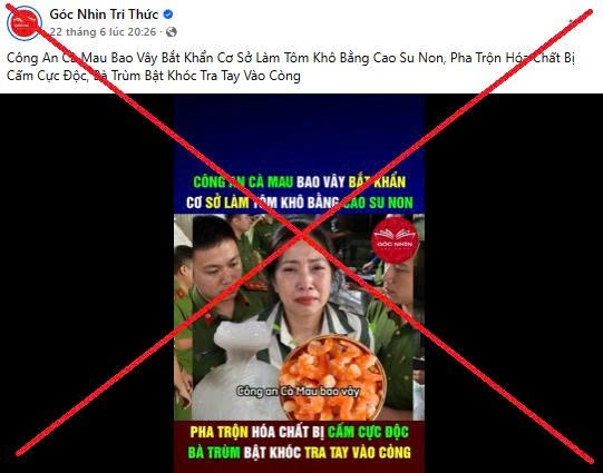 Trang mạng đăng thông tin sai về tôm khô giả ở Cà Mau.