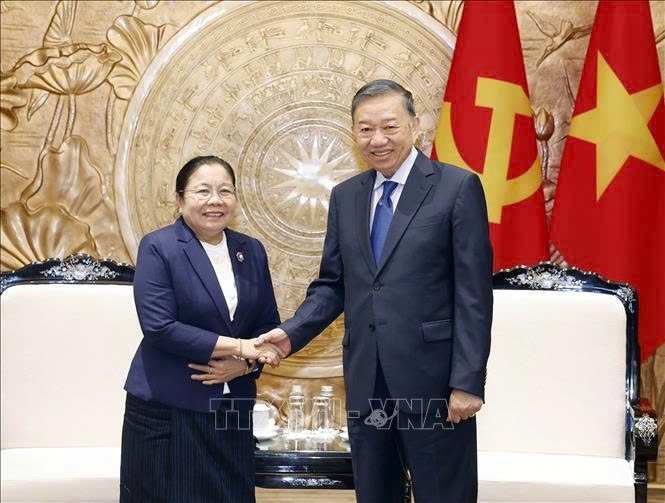 Tổng Bí thư, Chủ tịch nước Tô Lâm tiếp Trưởng Ban Tổ chức Trung ương Đảng Nhân dân Cách mạng Lào Sisay Leudetmounsone. Ảnh: Thống Nhất/TTXVN